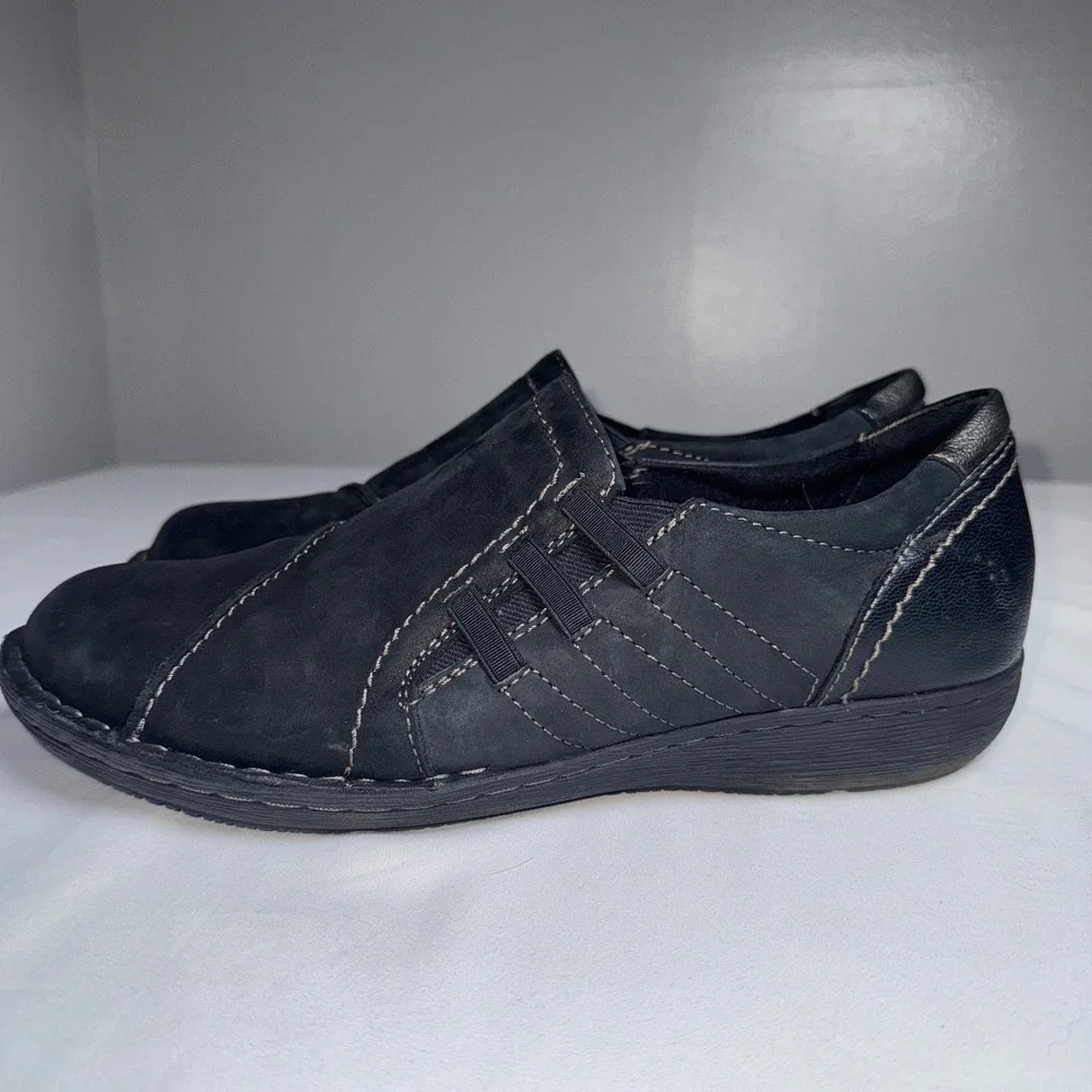 Earth Origins Tamara Teri Black Leather Slip On Loafers Women 10W Wide Comfort